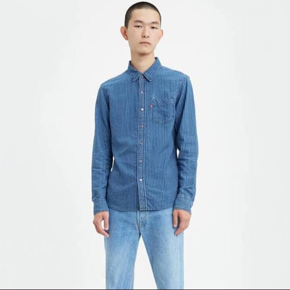 Levi's Slim Sunset One Pocket Shirt Denim Modern Indigo Stripe Rinse S NWT